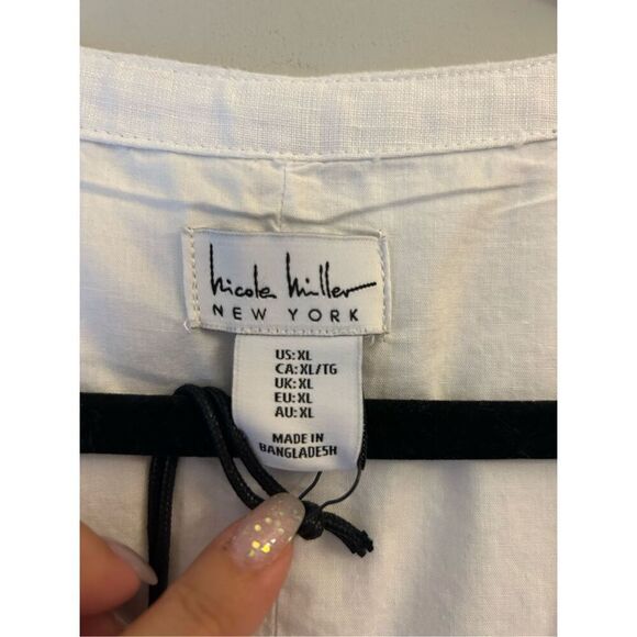 NEW Nicole Miller 100% Linen A-line Dress XL Nautical Natural Fiber Minimalist V - Picture 3 of 7